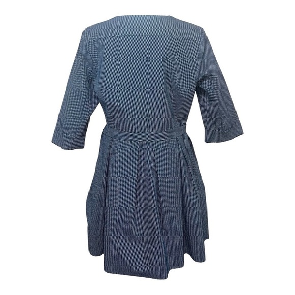 GAP Linen Blend A-Line Dress Polka Dot Pockets Sz 8 Academia Navy Retro Modest - Picture 2 of 11